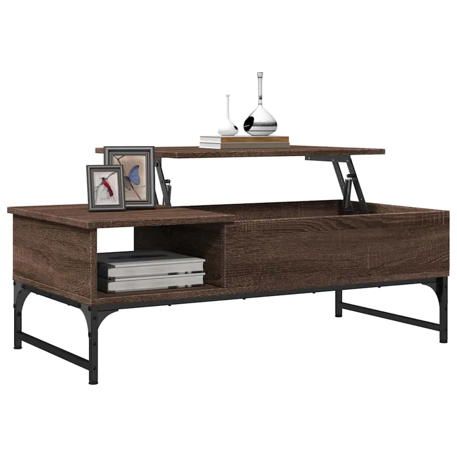Table basse chêne marron 100x50x35cm bois d'ingénierie et métal - 4