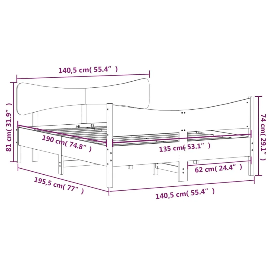 Cadre de lit sans matelas 135x190 cm bois de pin massif - 9