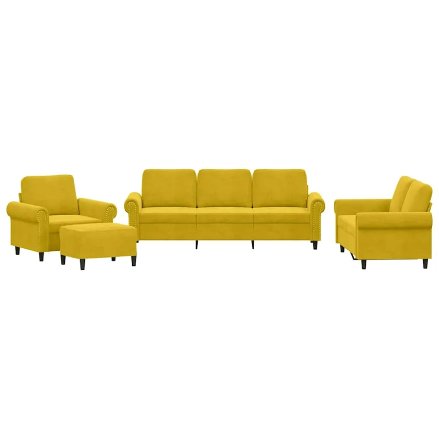 Ensemble de canapés 4 pcs avec coussins Jaune Velours - 2