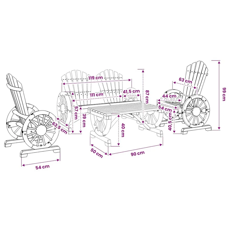 Salon de jardin 4 pcs bois de sapin massif - 14