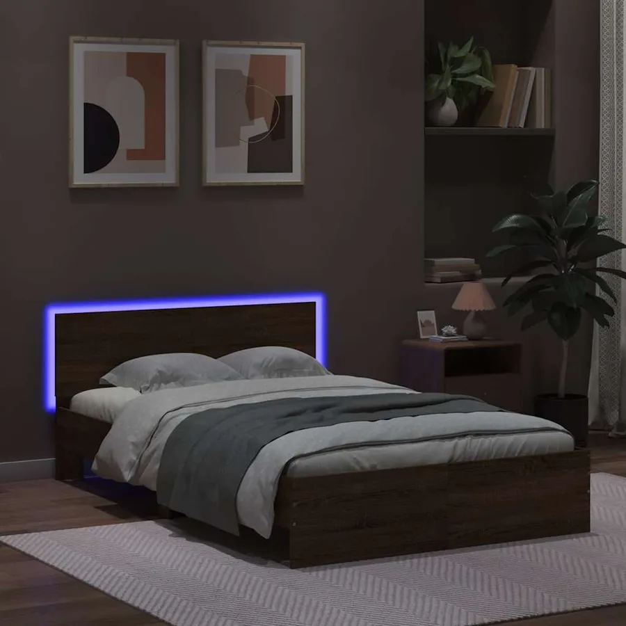 Cadre de lit avec tête de lit et LED chêne marron 140x190 cm - 3