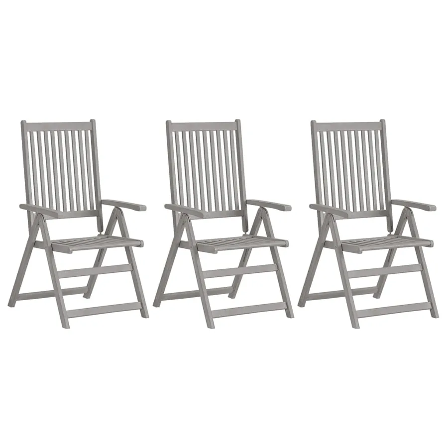 Chaises inclinables de jardin lot de 3 Gris Bois solide acacia