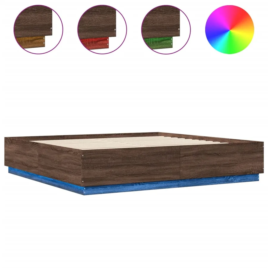 Cadre de lit avec LED sans matelas chêne marron 180x200 cm - 2