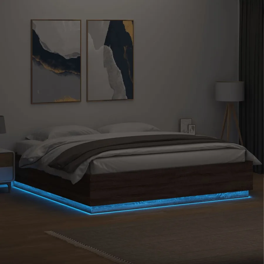 Cadre de lit avec LED sans matelas chêne marron 180x200 cm - 4