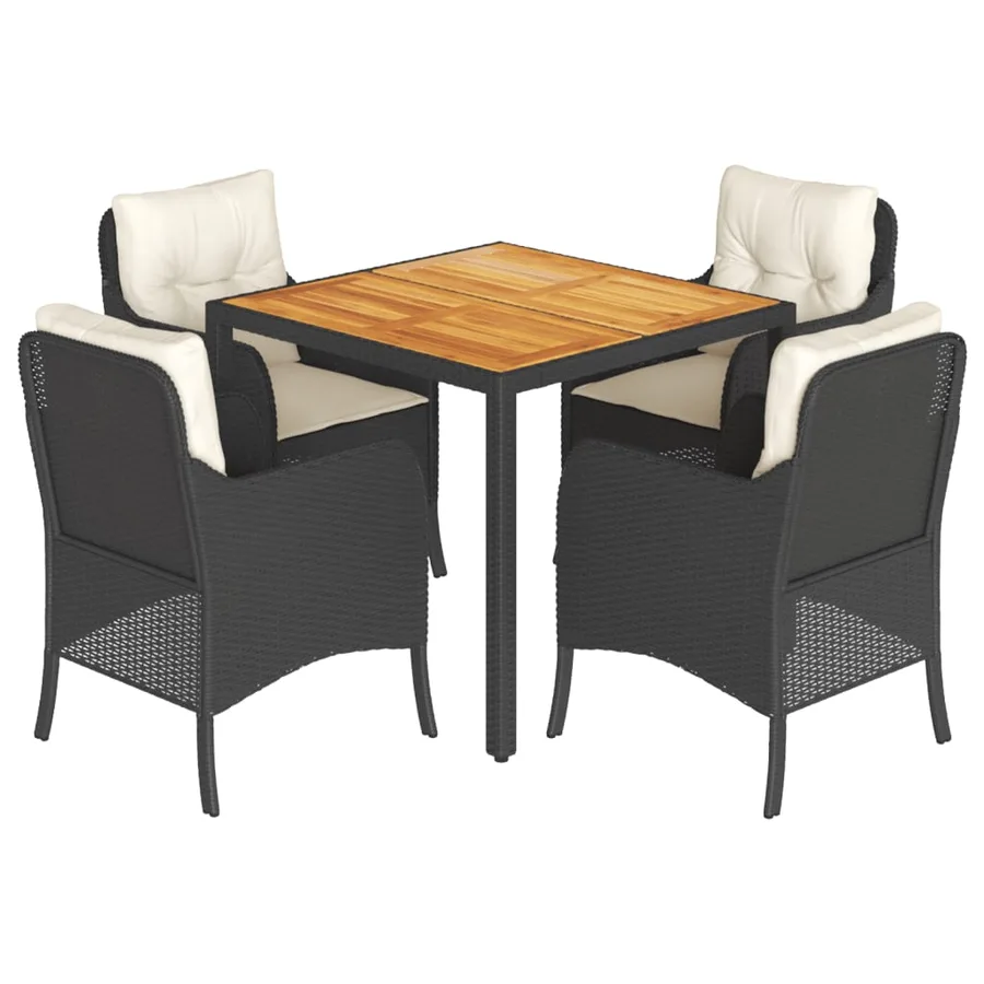 Ensemble à manger de jardin coussins 5pcs Noir Résine tressée - 2