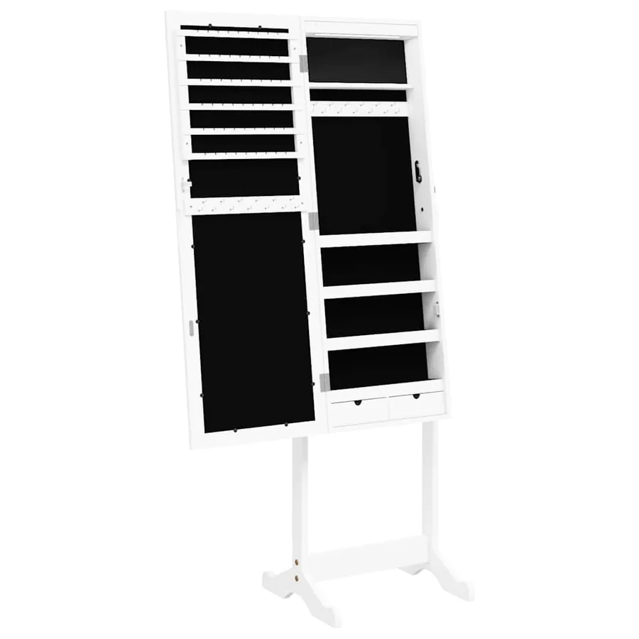 Armoire à bijoux miroir avec lumières LED sur pied blanc - 8