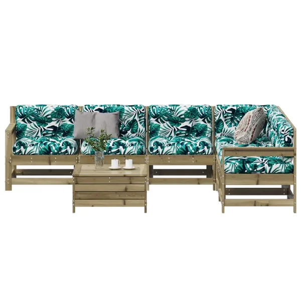 Salon de jardin 7 pcs avec coussins bois de pin imprégné