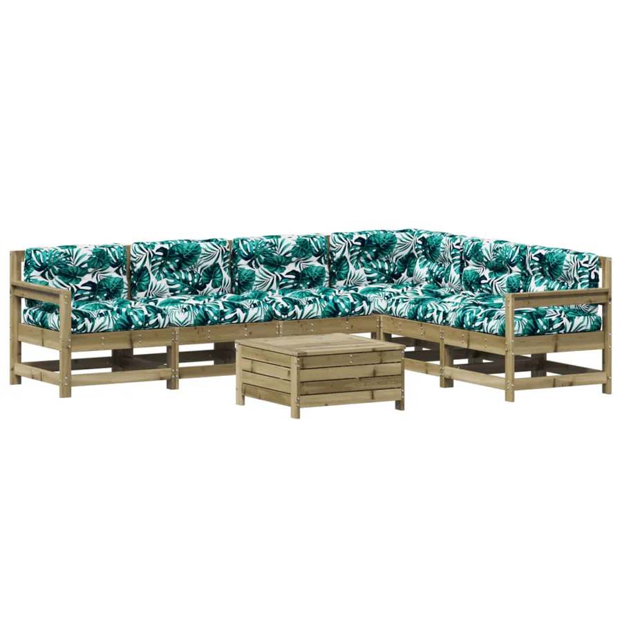Salon de jardin 7 pcs avec coussins bois de pin imprégné - 2