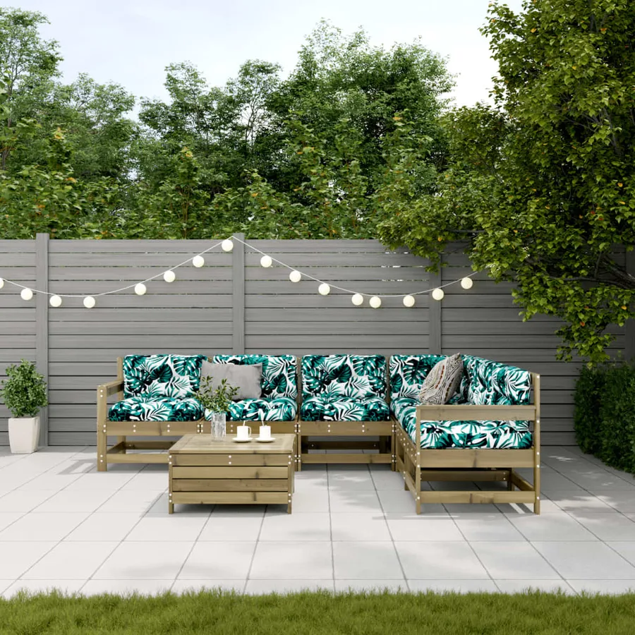Salon de jardin 7 pcs avec coussins bois de pin imprégné - 3