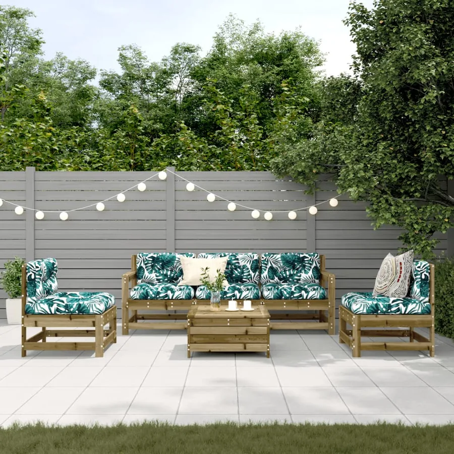 Salon de jardin 6 pcs avec coussins bois de pin imprégné