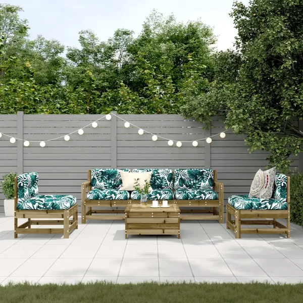 Salon de jardin 6 pcs avec coussins bois de pin imprégné