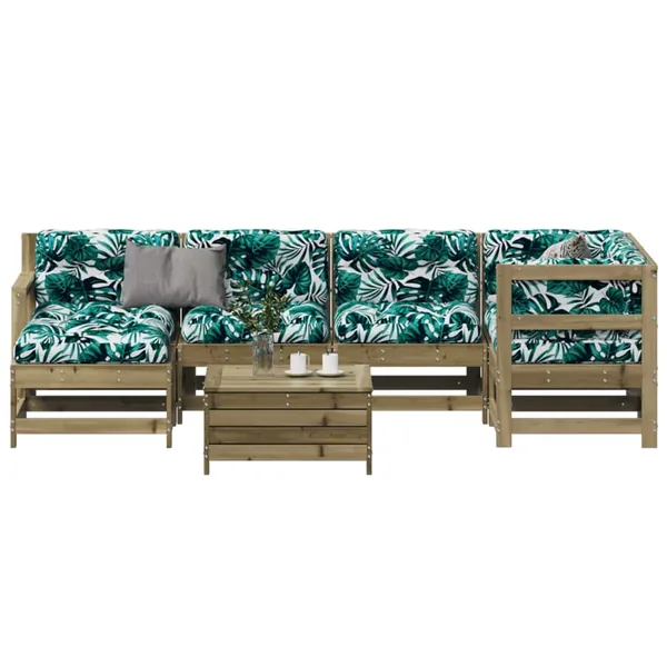 Salon de jardin 7 pcs avec coussins bois de pin imprégné