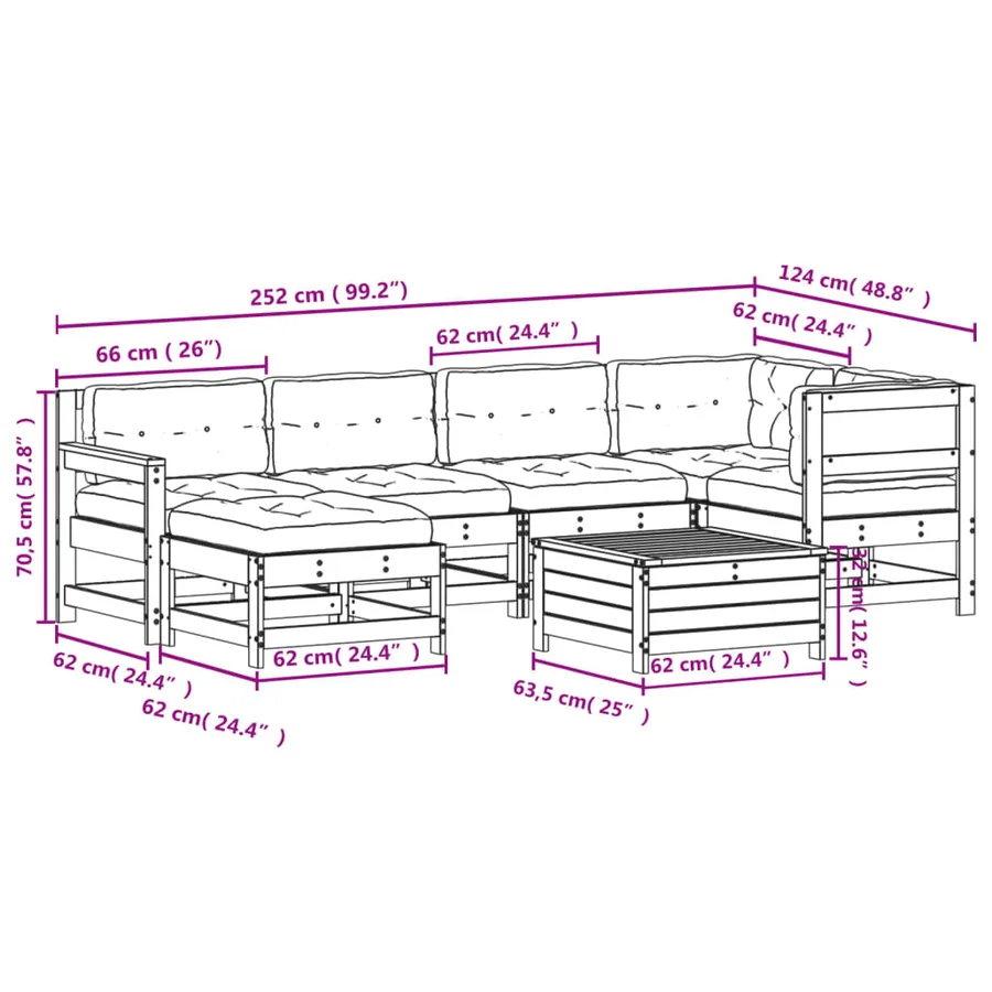 Salon de jardin 7 pcs avec coussins bois de pin imprégné - 11