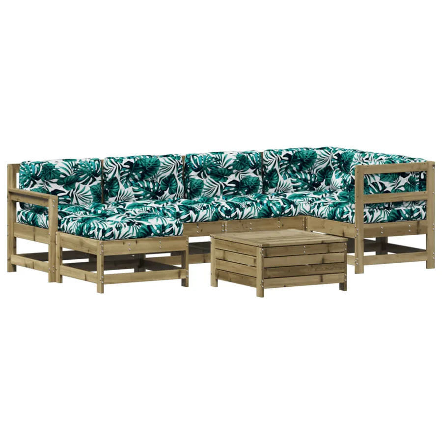 Salon de jardin 7 pcs avec coussins bois de pin imprégné - 2
