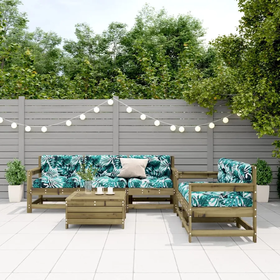 Salon de jardin 6 pcs avec coussins bois de pin imprégné