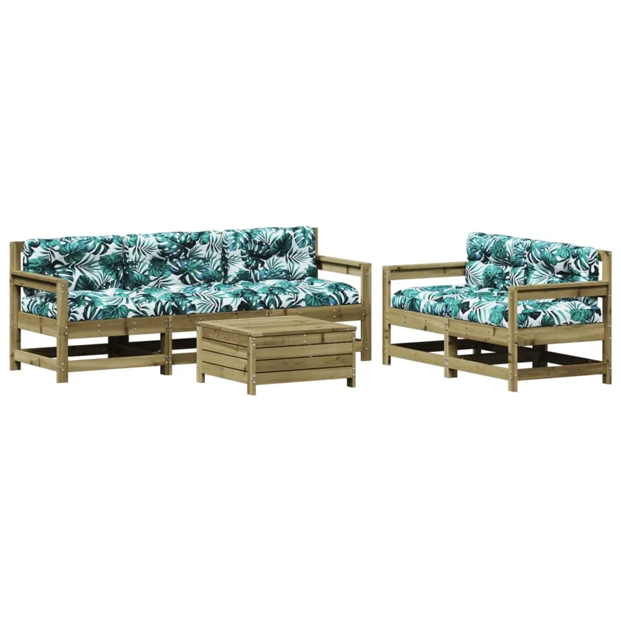 Salon de jardin 6 pcs avec coussins bois de pin imprégné - 2