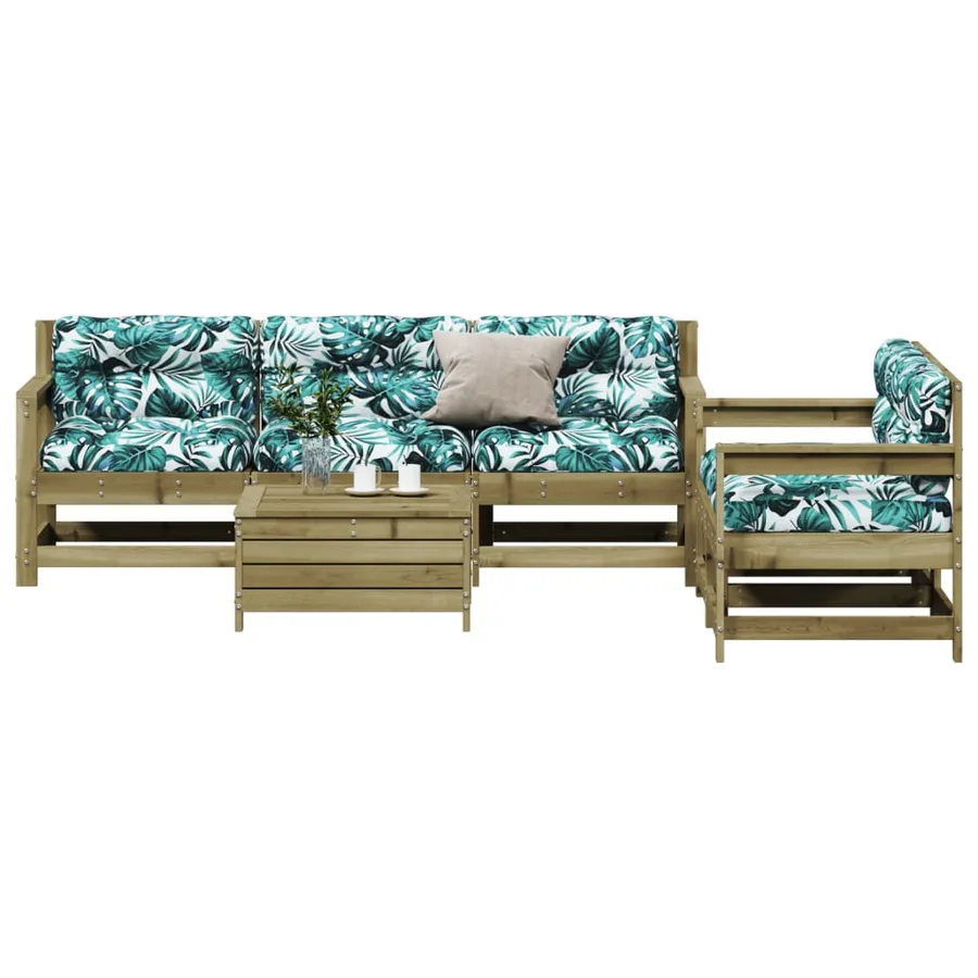 Salon de jardin 6 pcs avec coussins bois de pin imprégné - 3