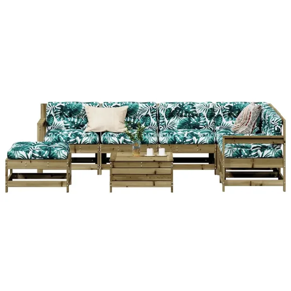 Salon de jardin 8 pcs avec coussins bois de pin imprégné