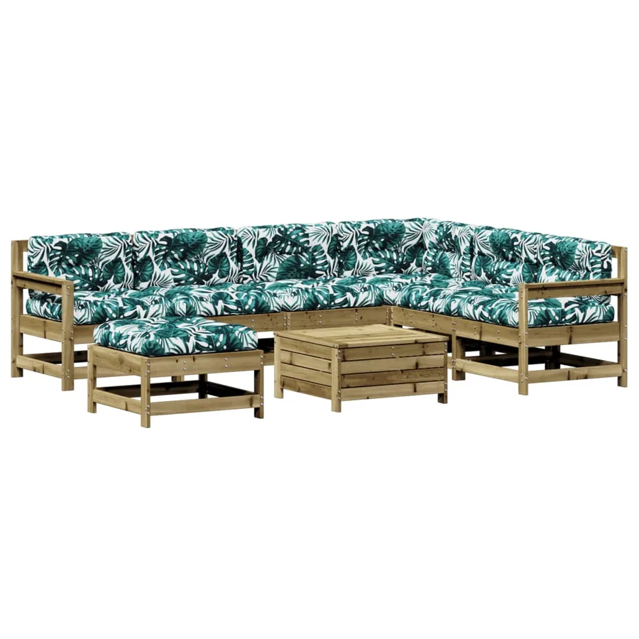 Salon de jardin 8 pcs avec coussins bois de pin imprégné - 2