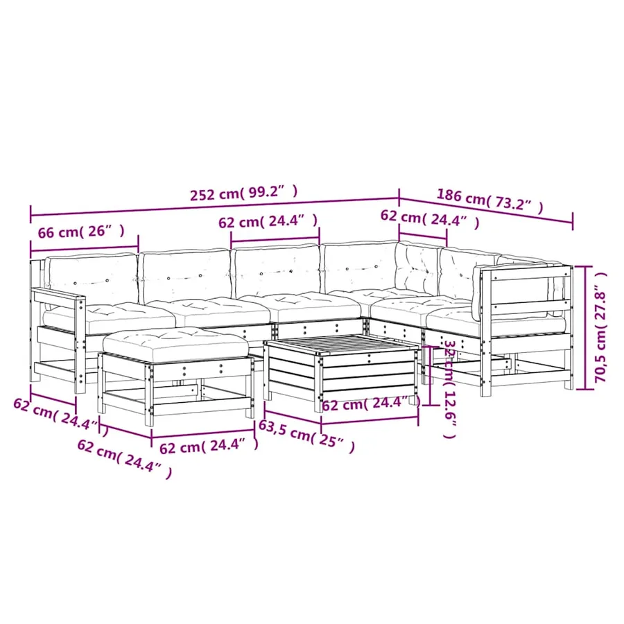 Salon de jardin 8 pcs avec coussins bois de pin imprégné - 11
