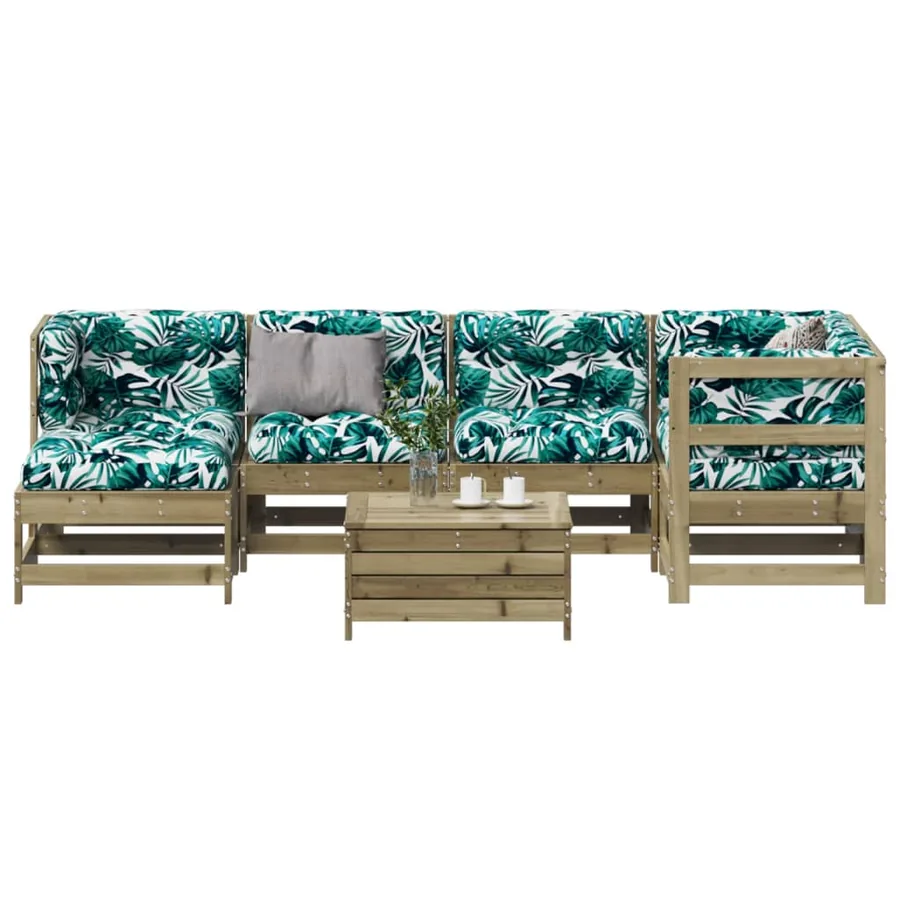 Salon de jardin 7 pcs avec coussins bois de pin imprégné