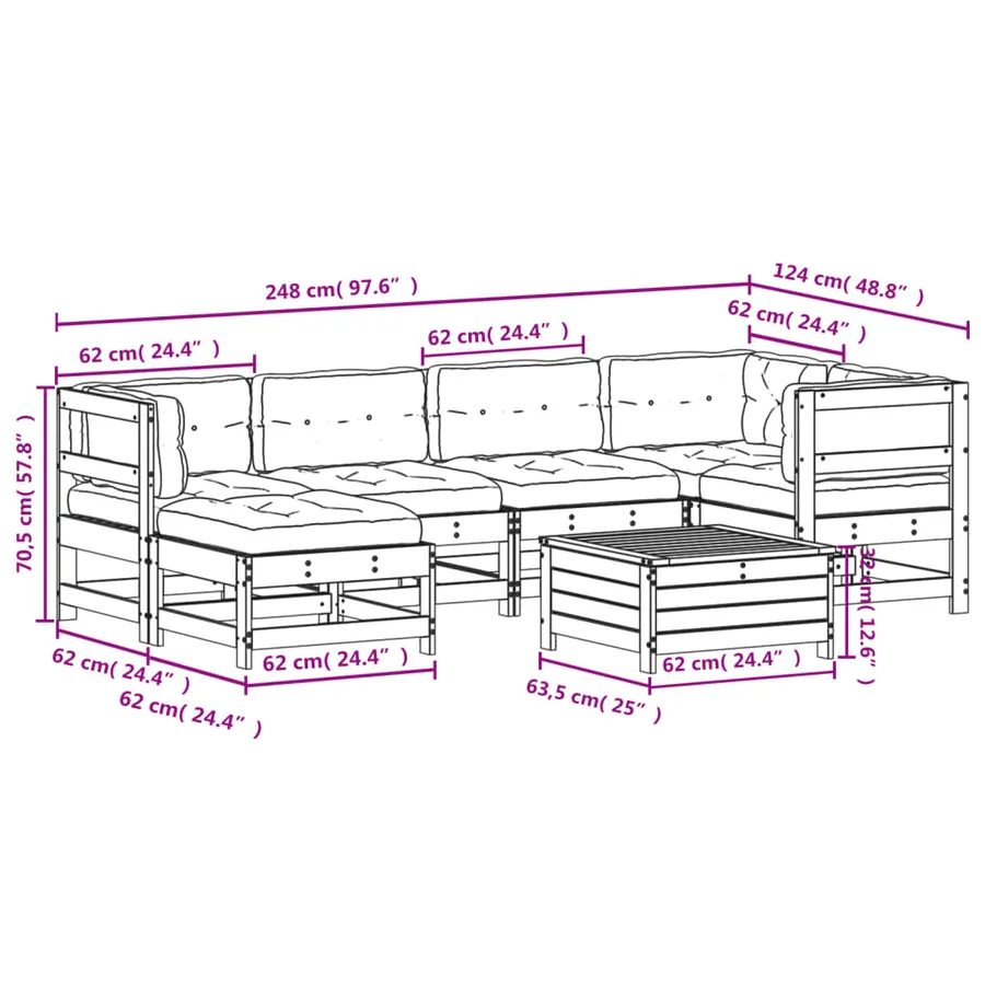 Salon de jardin 7 pcs avec coussins bois de pin imprégné - 10