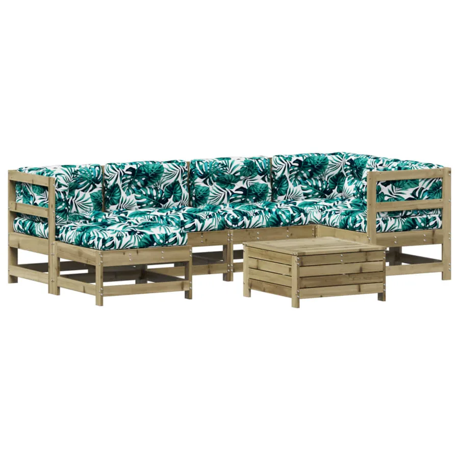 Salon de jardin 7 pcs avec coussins bois de pin imprégné - 2