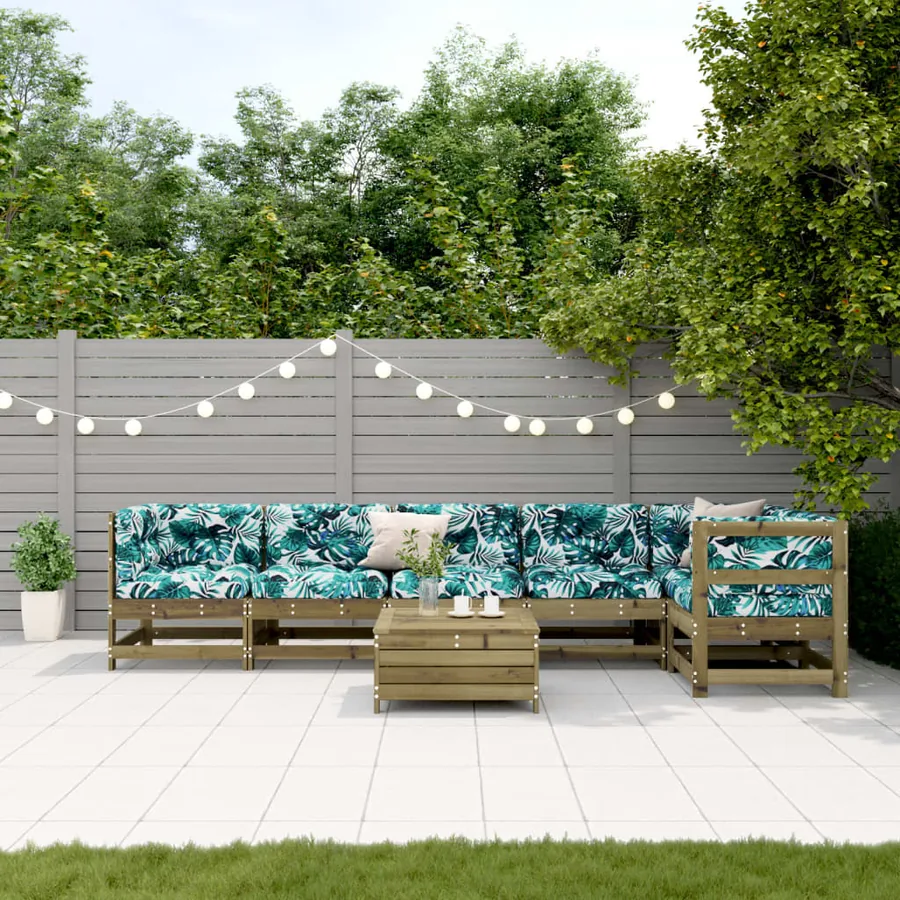 Salon de jardin 7 pcs avec coussins bois de pin imprégné