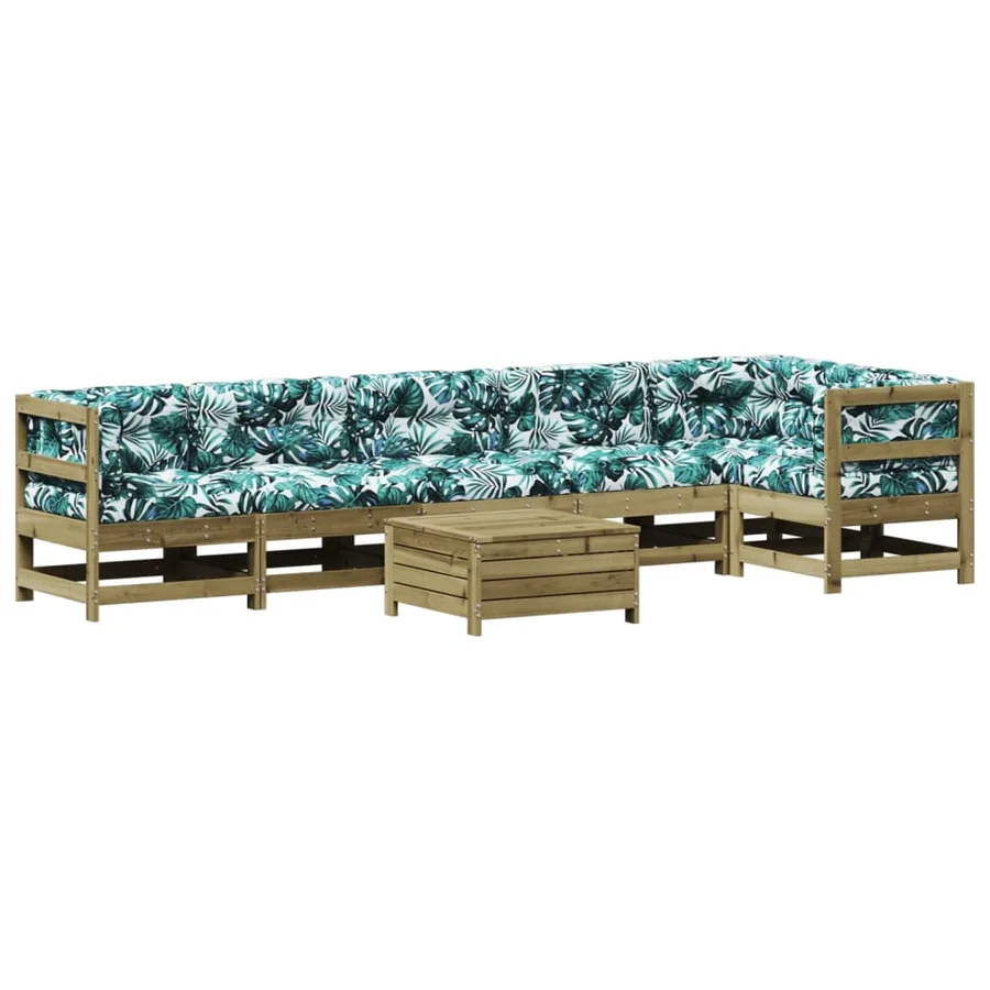 Salon de jardin 7 pcs avec coussins bois de pin imprégné - 2