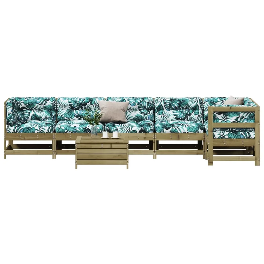 Salon de jardin 7 pcs avec coussins bois de pin imprégné - 3