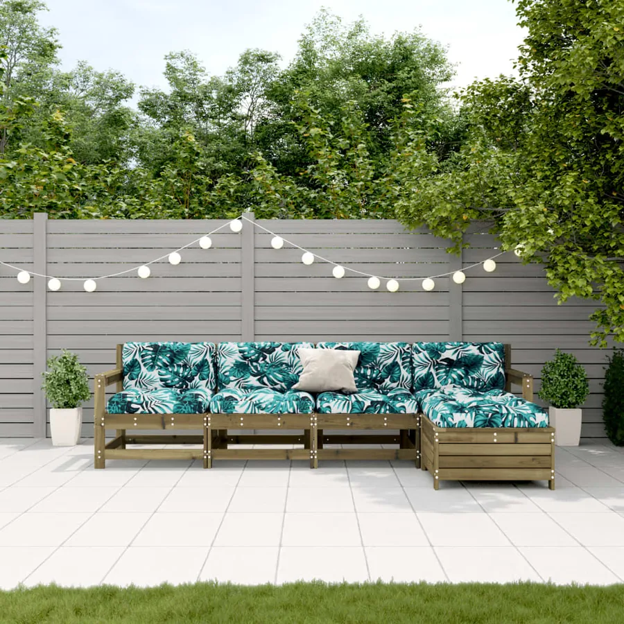 Salon de jardin 5 pcs avec coussins bois de pin imprégné