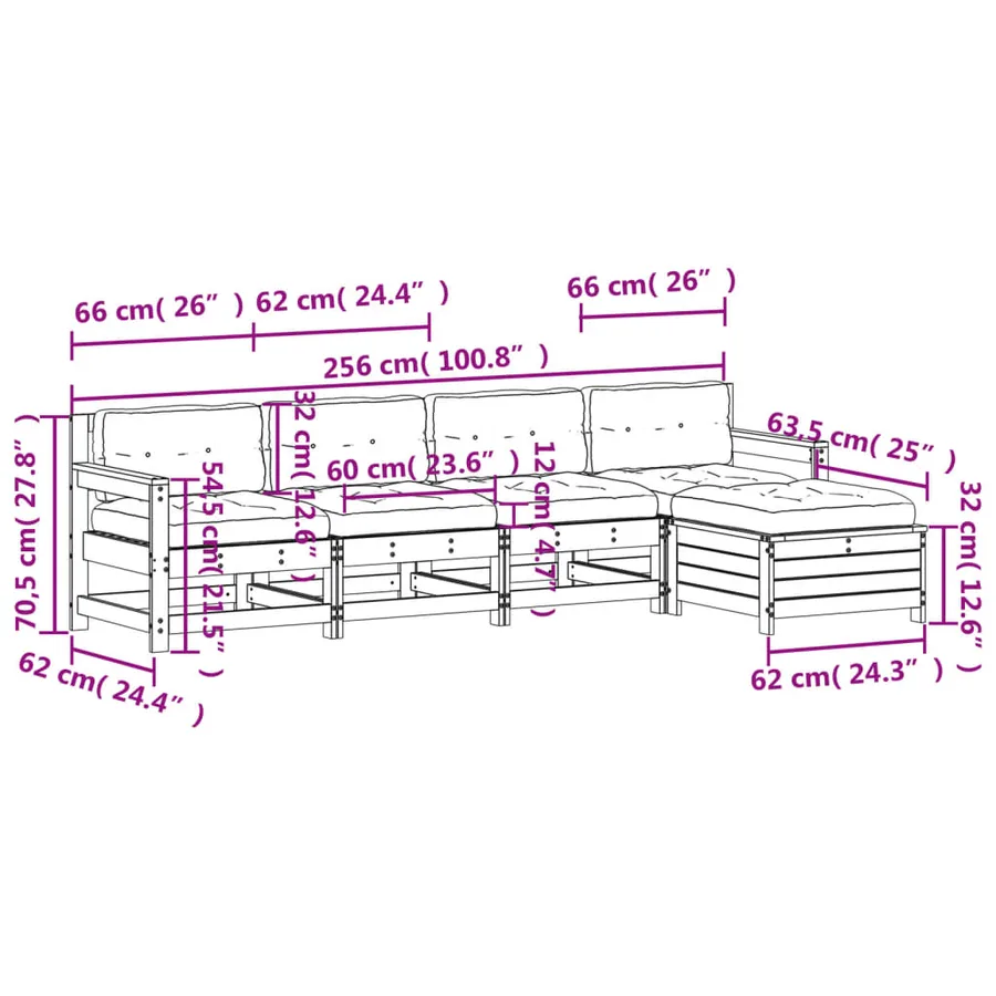 Salon de jardin 5 pcs avec coussins bois de pin imprégné - 10