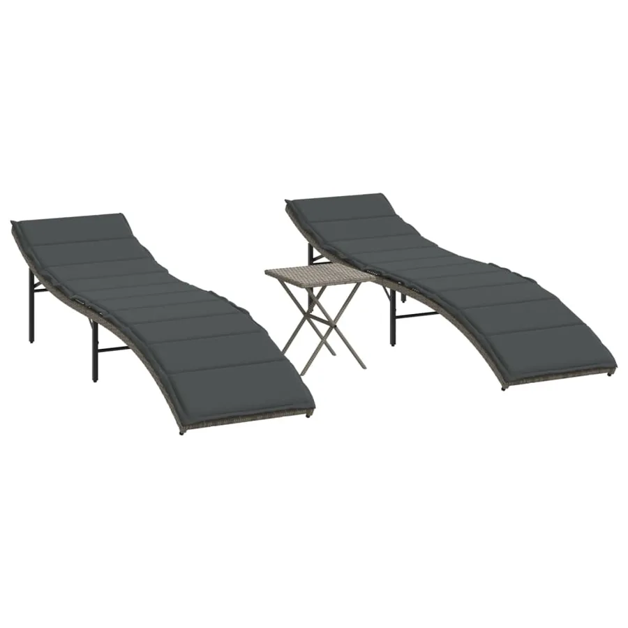 Chaises longues lot de 2 avec table gris résine tressée - 2