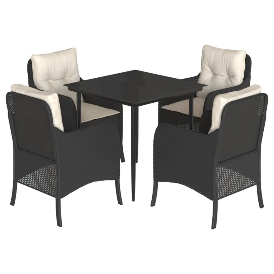 Ensemble à manger de jardin coussins 5pcs Noir Résine tressée - 2