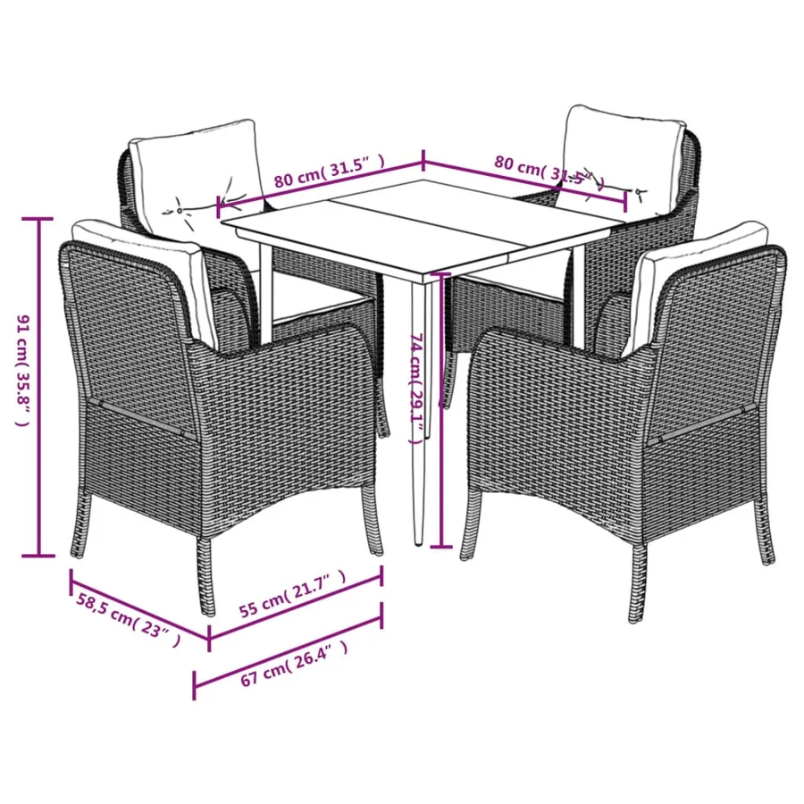 Ensemble à manger de jardin coussins 5pcs Noir Résine tressée - 7