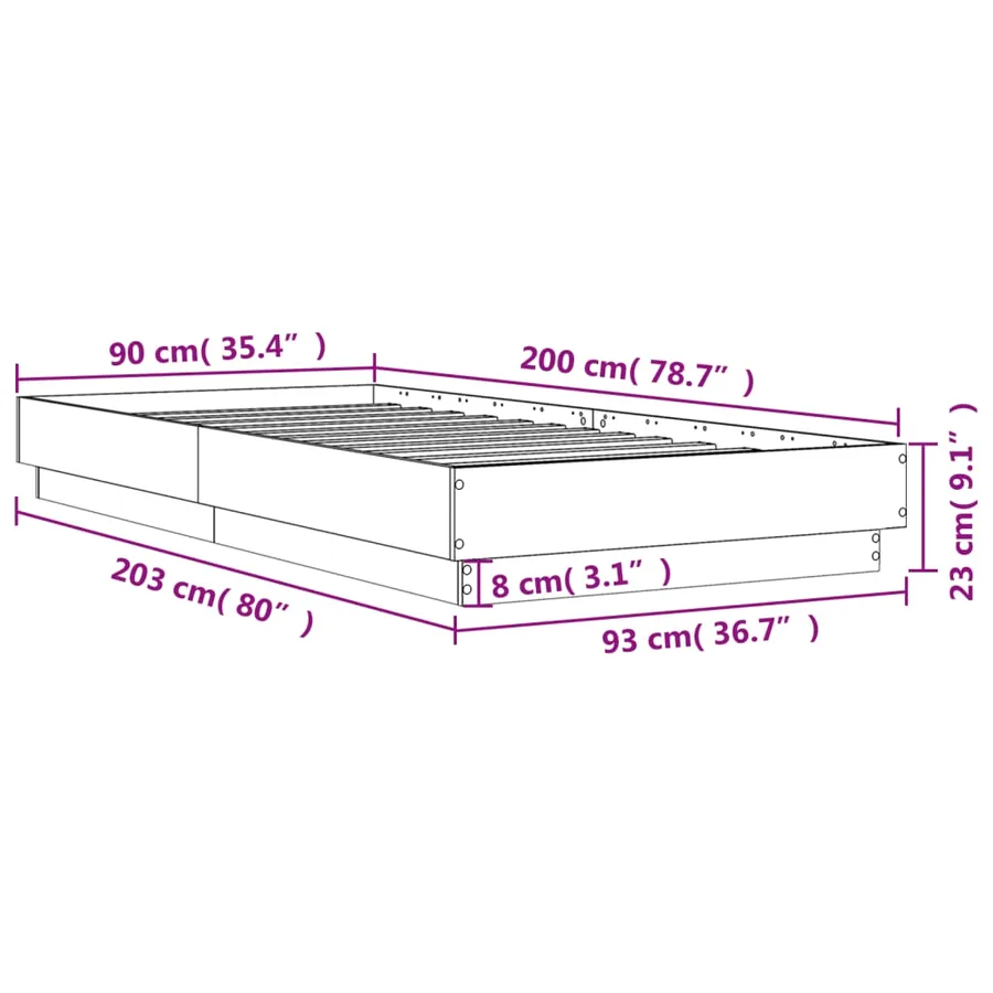 Cadre de lit sans matelas chêne sonoma 90x200 cm - 9