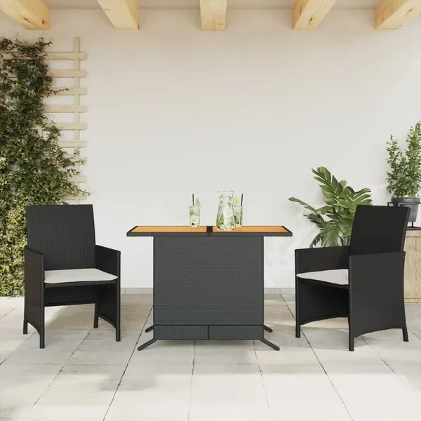 Ensemble de bistro 3 pcs avec coussins noir résine tressée
