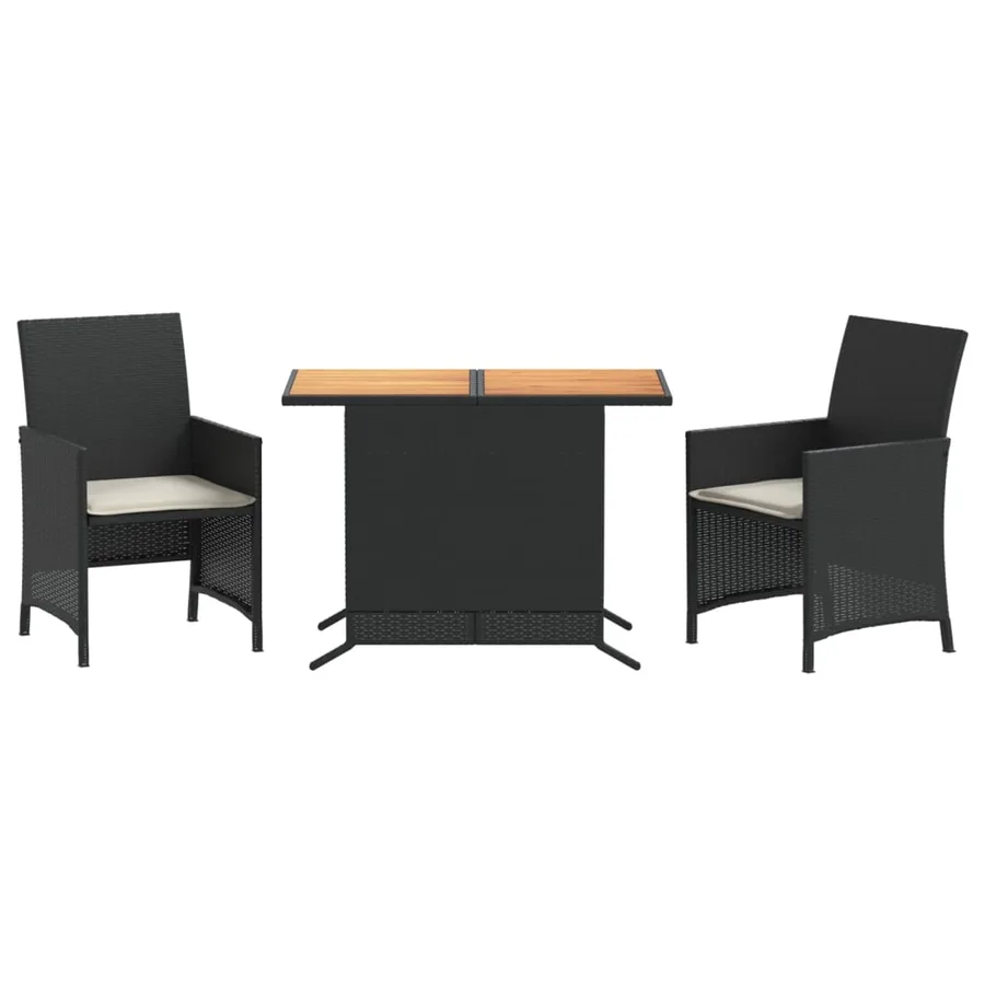 Ensemble de bistro 3 pcs avec coussins noir résine tressée - 2