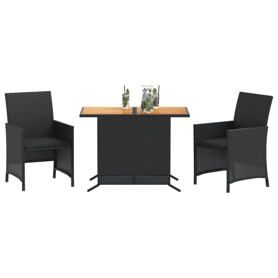 Ensemble de bistro 3 pcs avec coussins noir résine tressée - 3