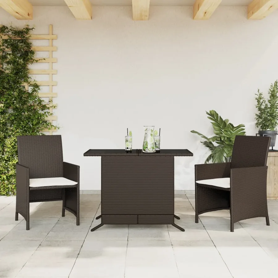 Ensemble de bistro 3 pcs avec coussins marron résine tressée
