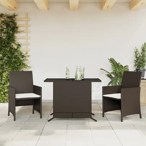 Ensemble de bistro 3 pcs avec coussins marron résine tressée