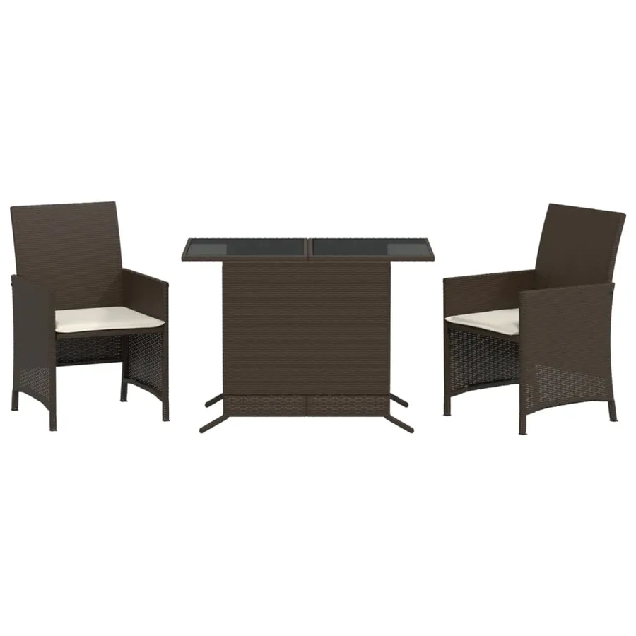 Ensemble de bistro 3 pcs avec coussins marron résine tressée - 2