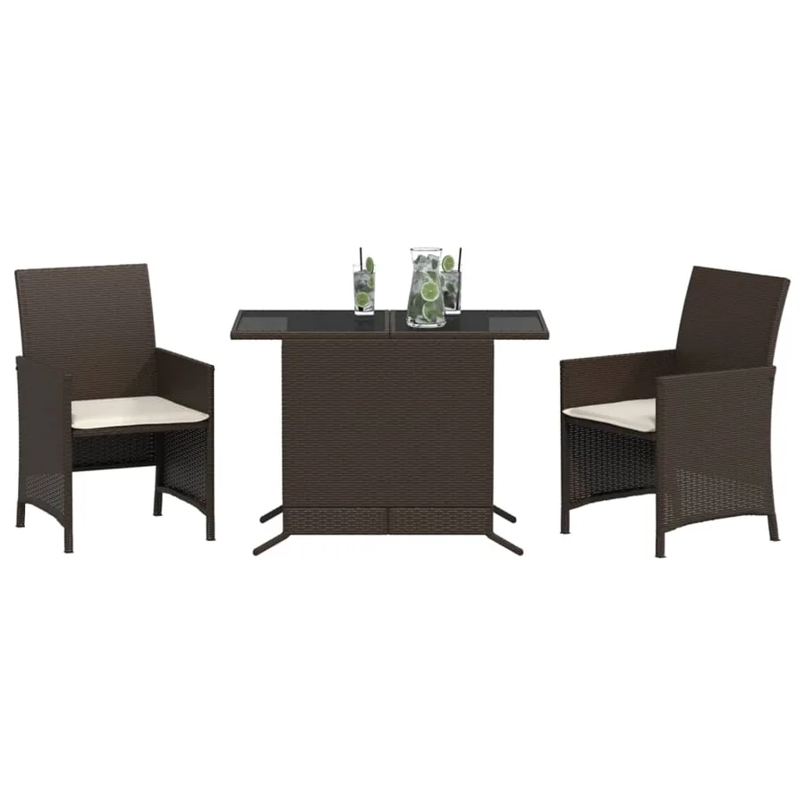 Ensemble de bistro 3 pcs avec coussins marron résine tressée - 3