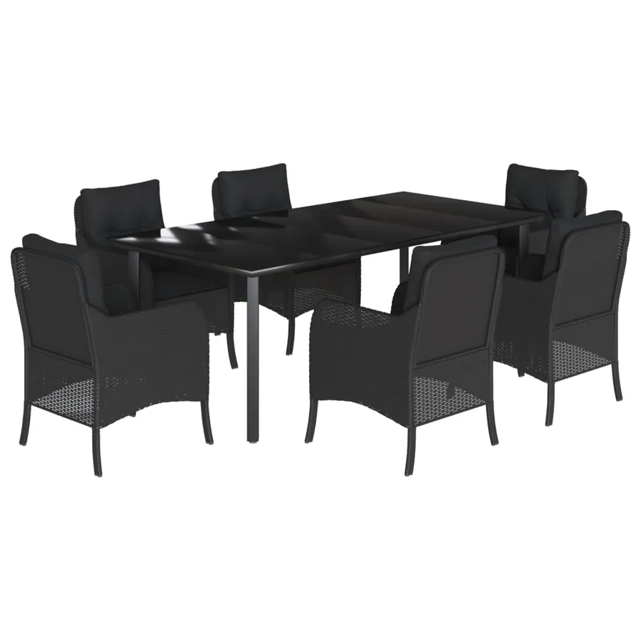 Ensemble à manger de jardin coussins 7pcs Noir Résine tressée - 2