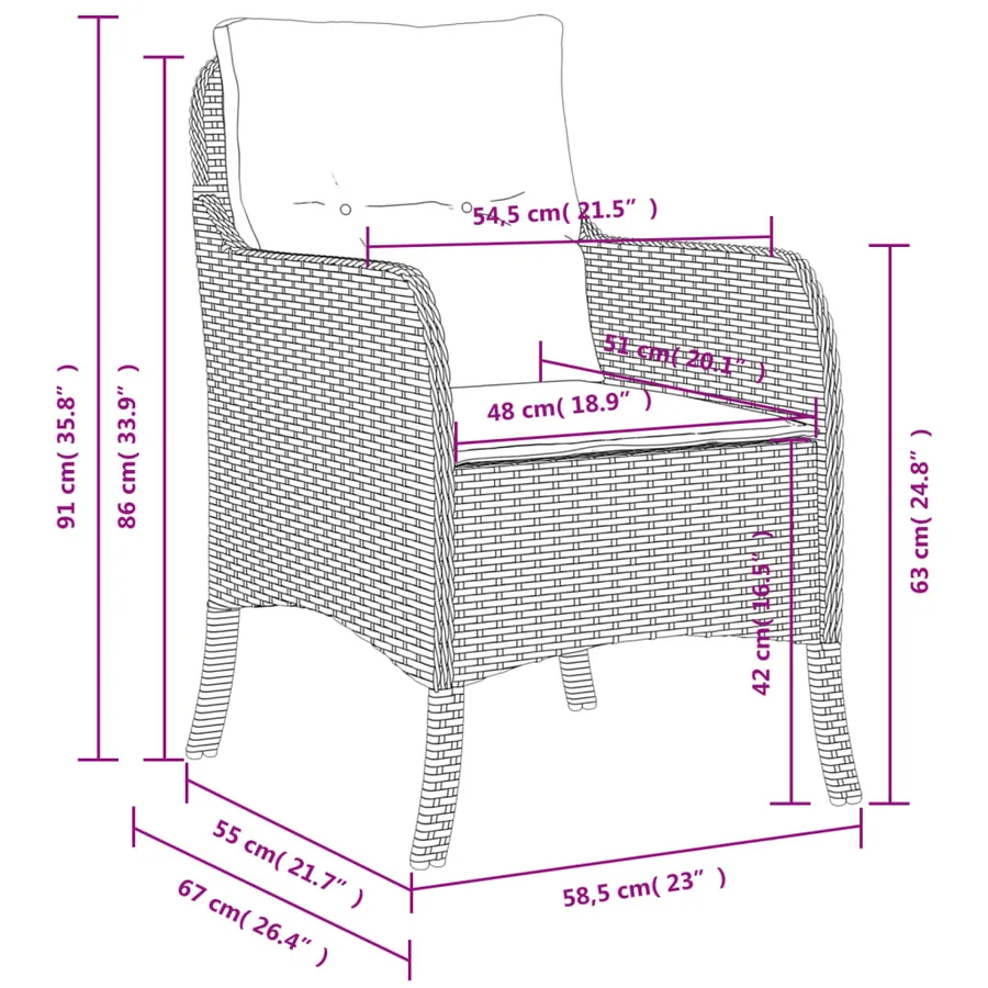 Chaises de jardin avec coussins lot de 2 gris résine tressée - 10