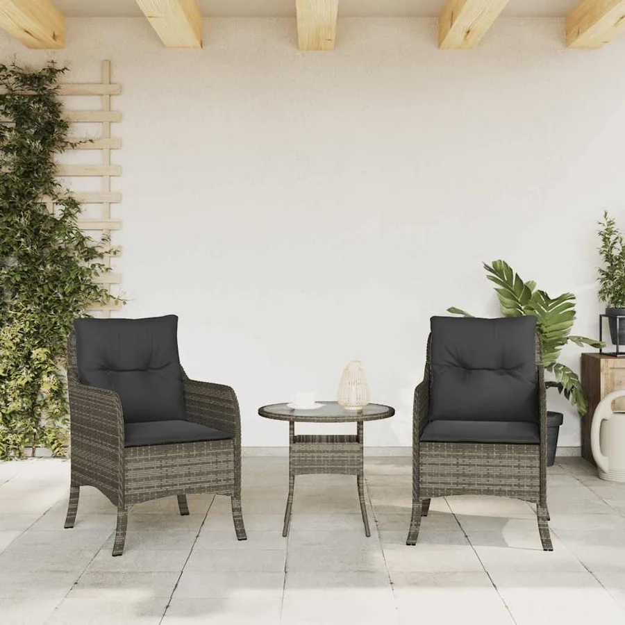 Chaises de jardin avec coussins lot de 2 gris résine tressée - 3