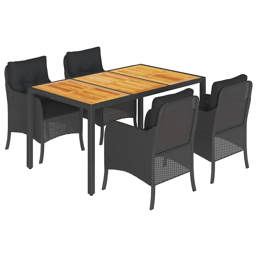 Ensemble à manger de jardin coussins 5pcs Noir Résine tressée - 2