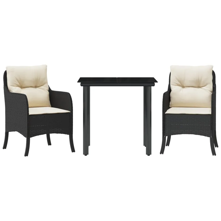 Ensemble à manger de jardin avec coussins 3 pcs Noir - 2