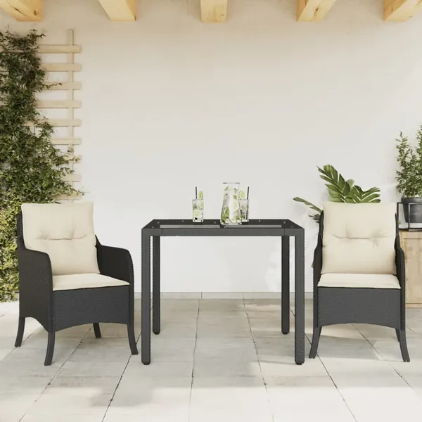 Ensemble à manger de jardin avec coussins 3 pcs Noir