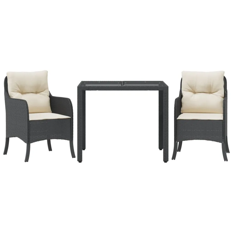 Ensemble à manger de jardin avec coussins 3 pcs Noir - 2